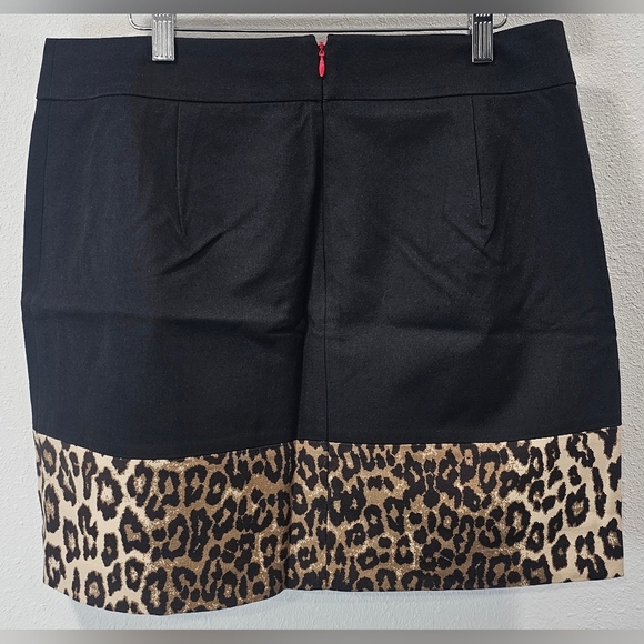 Banana Republic Black Leopard Pencil Mini Skirt Size 12 Red Zipper Lined NWT - Picture 2 of 11
